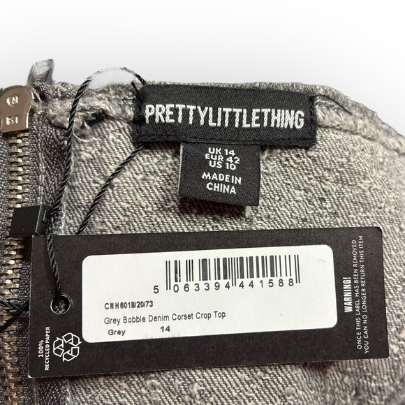 PrettyLittleThing Gray Corset Crop Top NWT Back Zipper Going Out US 10 UK 14 - Picture 5 of 5